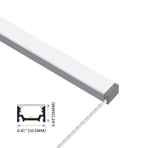 LED light fixture with dimensions and profile illustration.