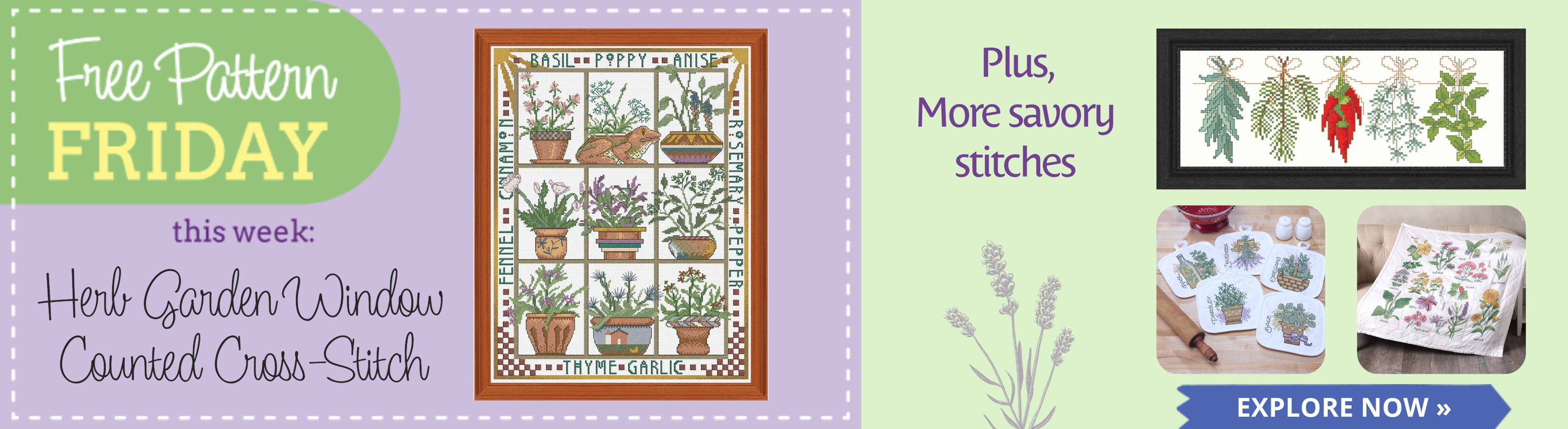 Free Pattern Friday! Herb Garden Window ( Counted Cross-stitch). Plus, more savory stitches to explore. Image: Herb Garden CCS and more herbal needlework projects.