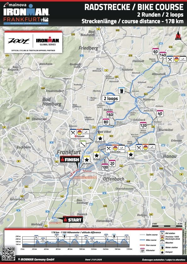 Die Radstrecke des Ironman Frankfurt 2026.