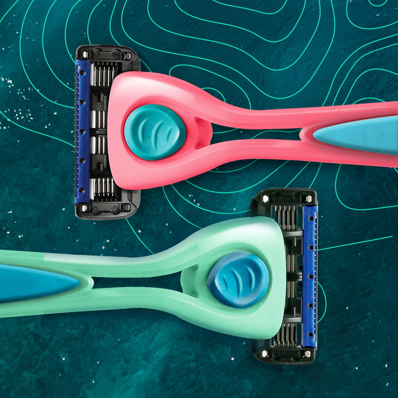 POPi Shave 5 Razors - Neptune and Coral colors. Ocean Background
