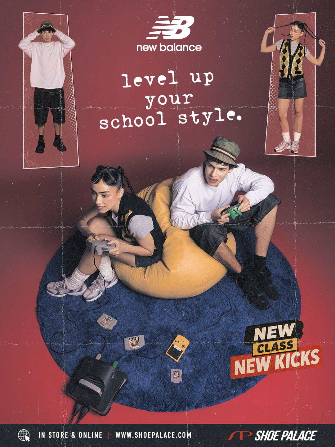 New Balance advertisement promoting school style with diverse youth fashion.
