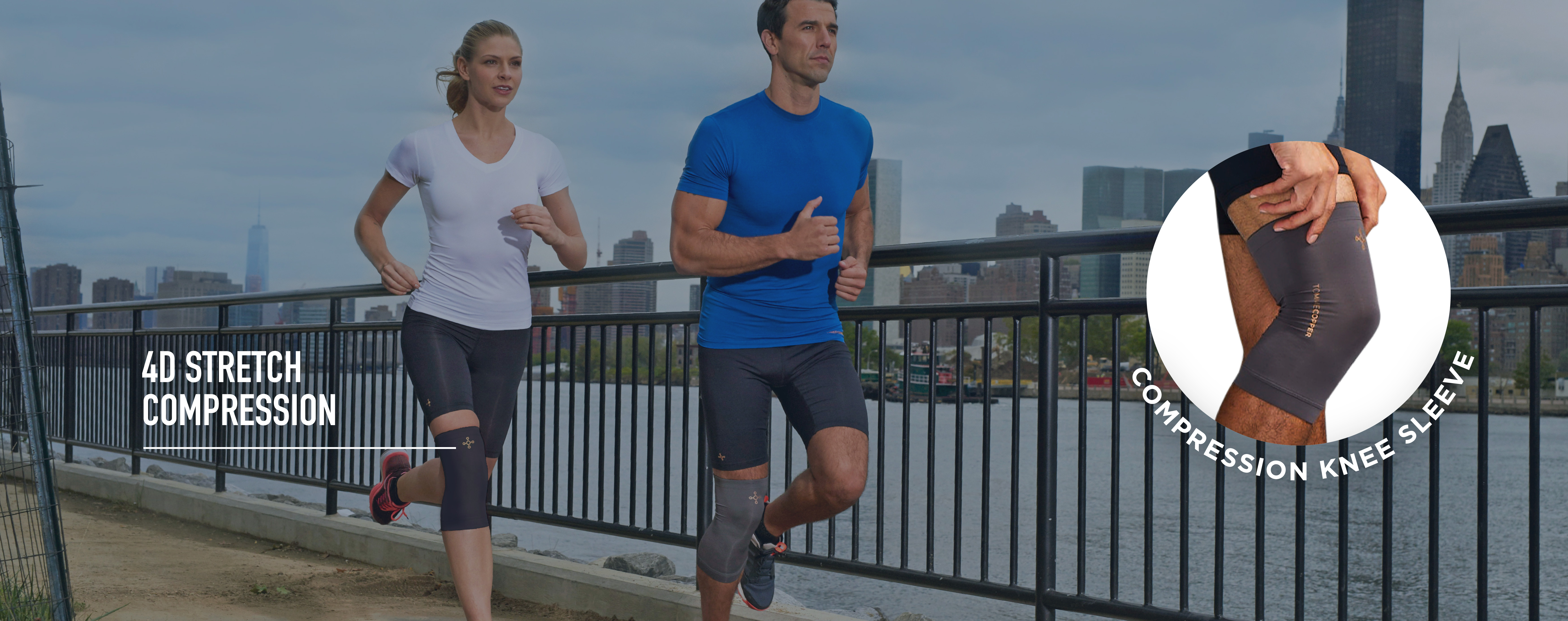 Two runners in Tommie Copper Compression Knee sleeves
