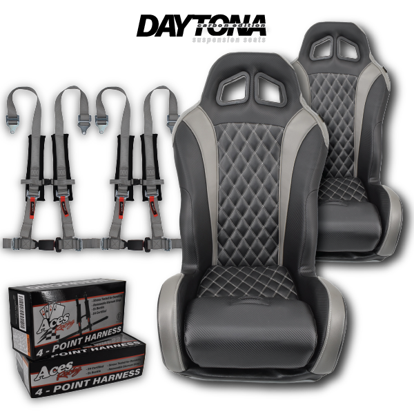 Grey Carbon Edition Daytona suspension seats with silver harnesses