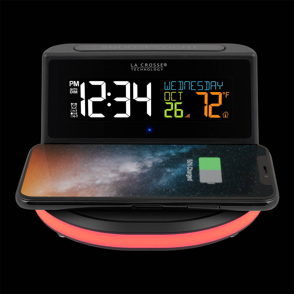 617-84947 Wireless Charging Alarm Clock with Outdoor Temperature and Glow Light