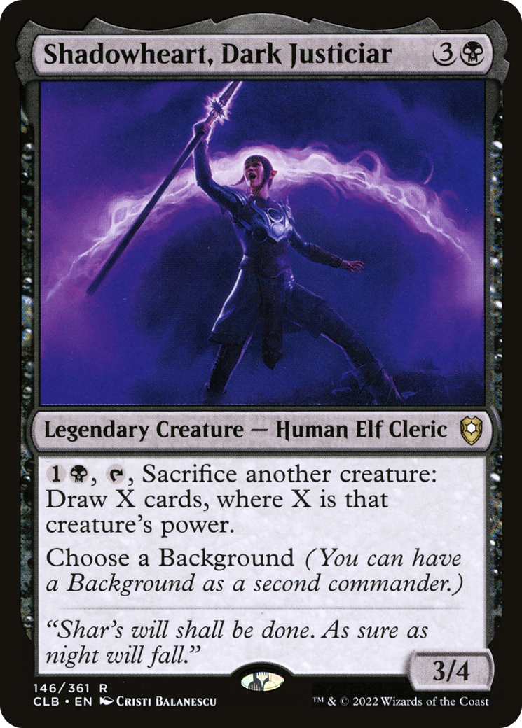 The MTG card Shadowheart, Dark Justiciar.