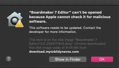 Boardmaker 7 editor Error message 