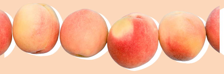 Banner shows an image of peaches lined up in a row with a light orange background.