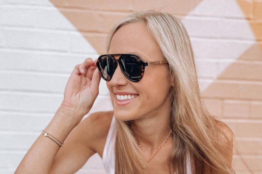 Woman wearing durable sunglasses
