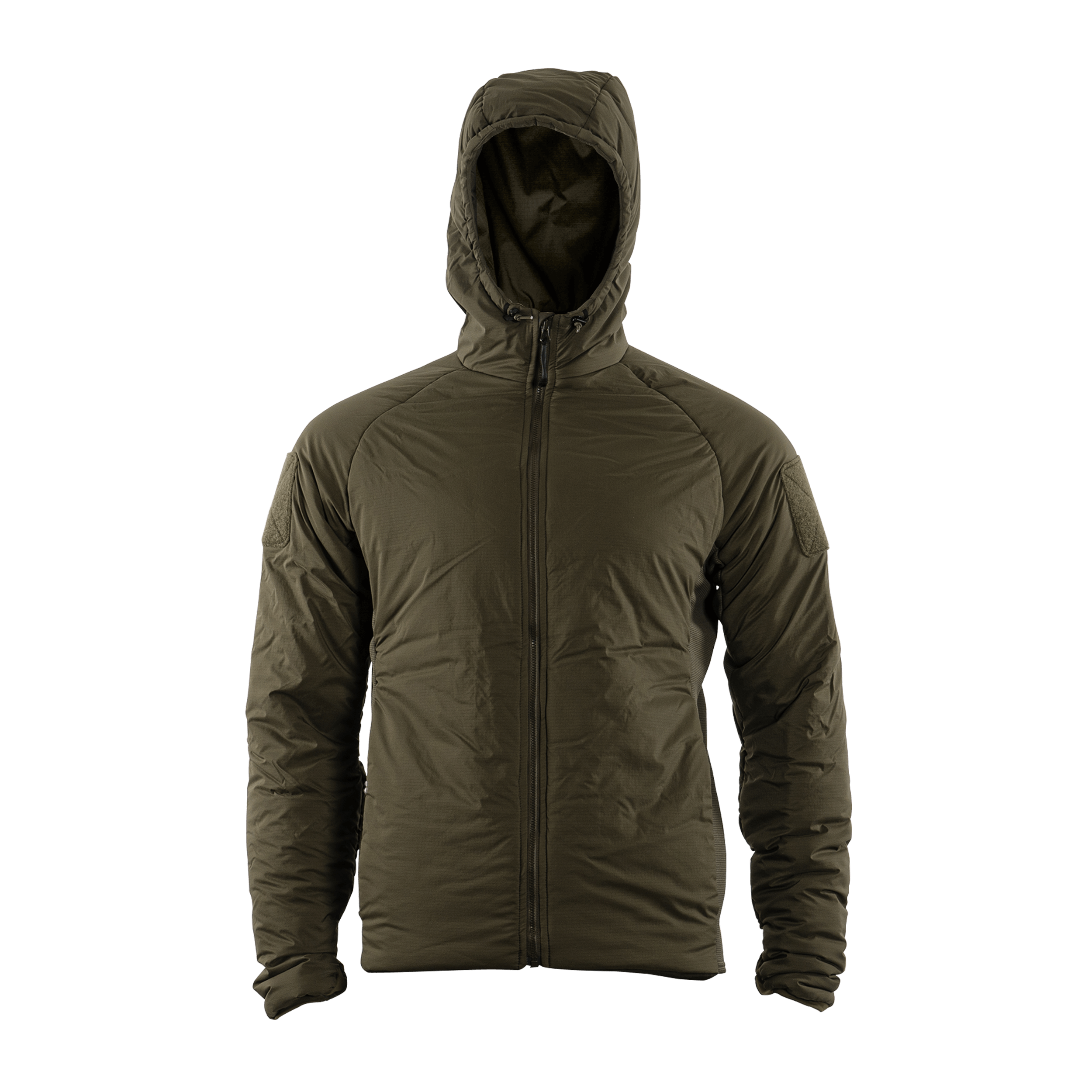front facing photo of an insulated Helion Jacket in Ranger Green
