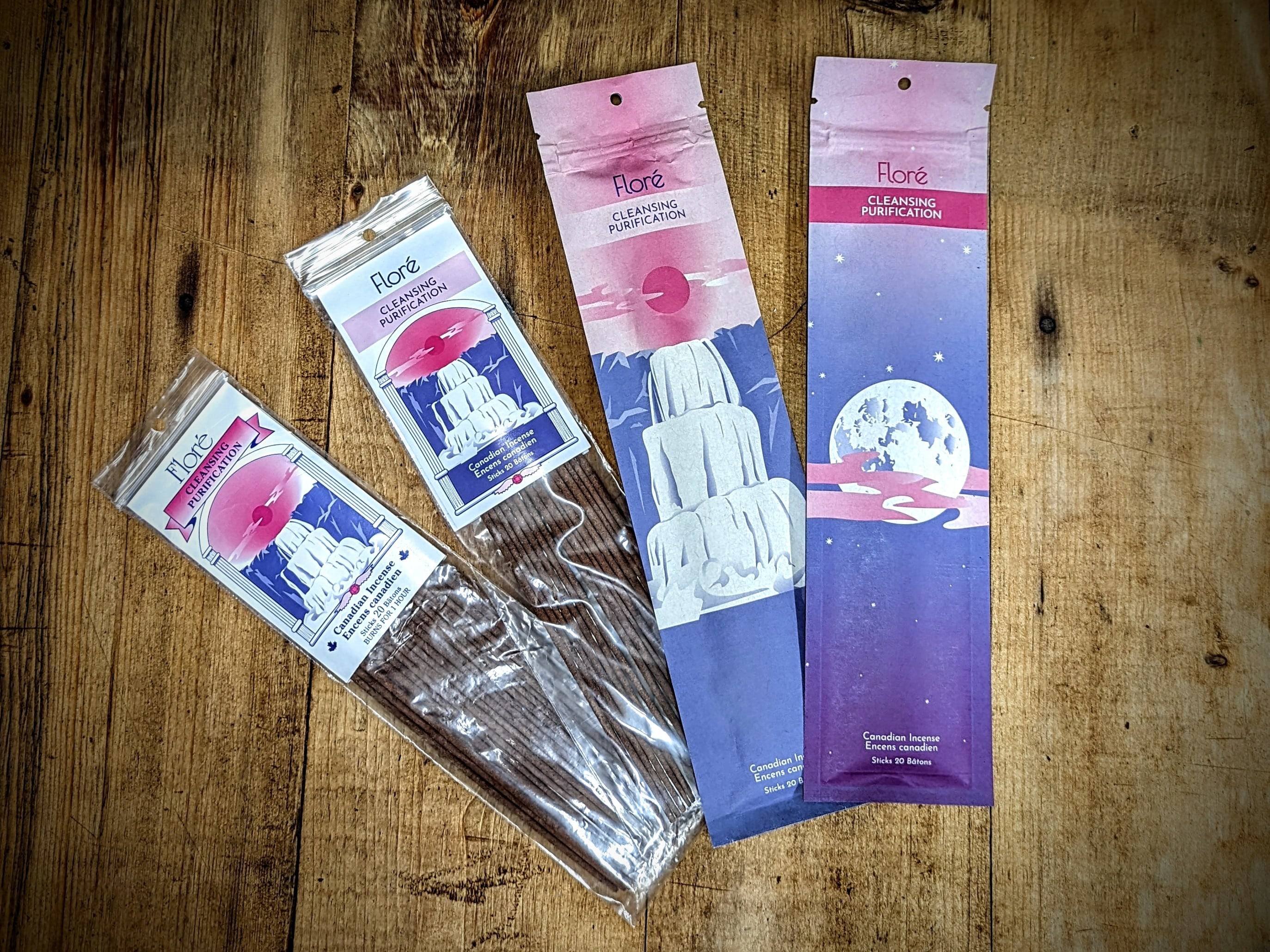 4 packages of Flore Canadian Incense Cleansing Incense sticks from old plastic to new sustainable materials