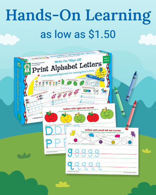 Hands-on learning materials featuring print alphabet letters and colorful worksheets.