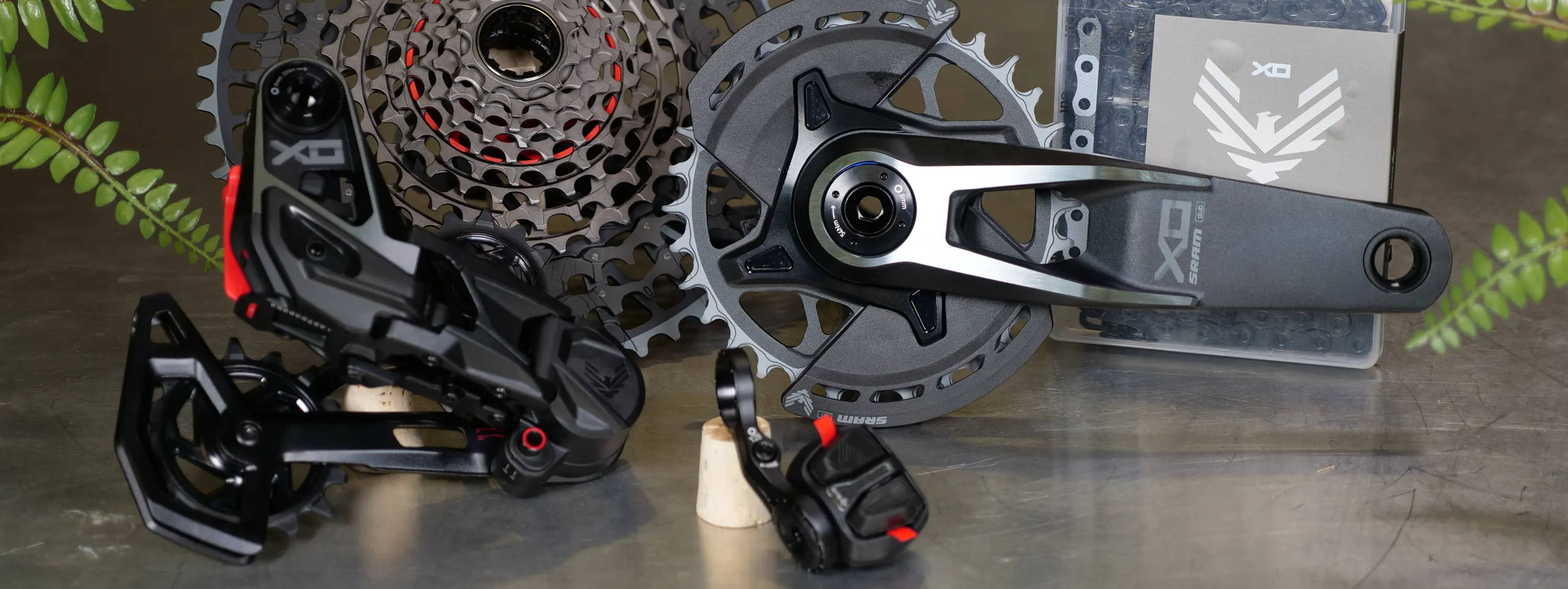 sram x0 eagle axs transmission groupset on a table
