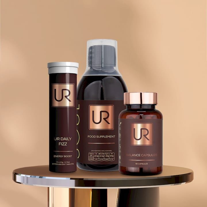 Urban Retreat supplements displayed on a table against a beige background.