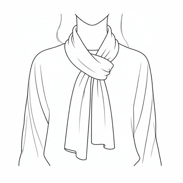 Drawn illustration of a woman wearing a scarf with a parisian knot