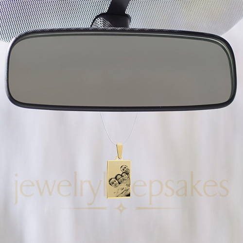Gold Plated Rectangle Phogo Engraved Rearview Mirror Pendant