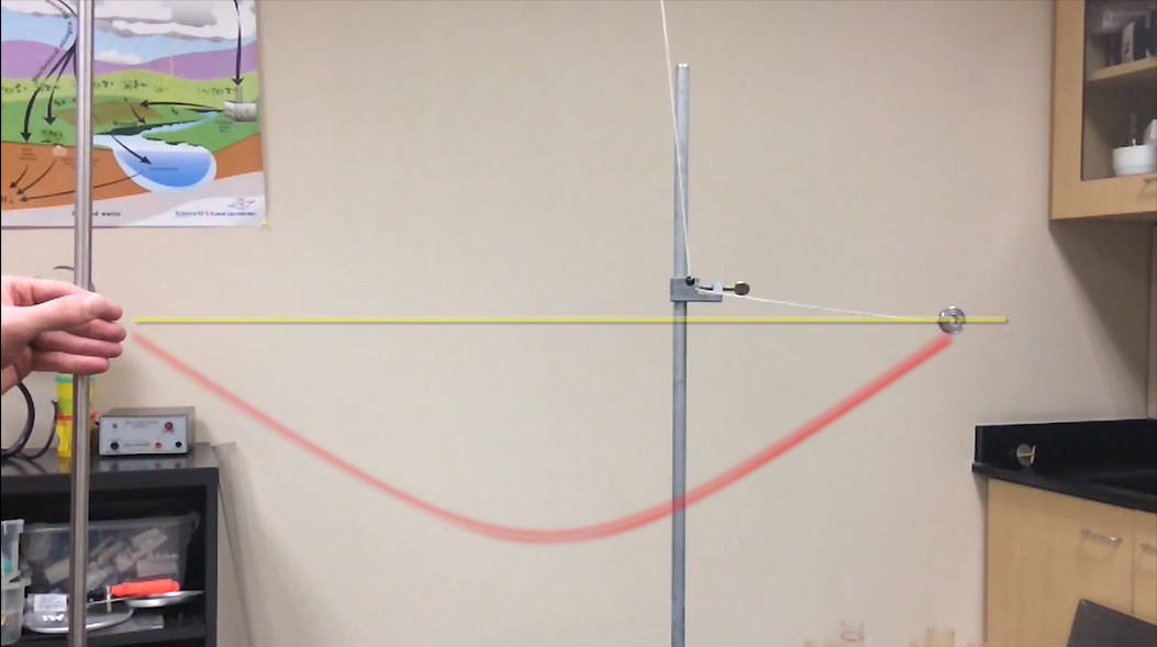 Figure 3: Galileo's Pendulum is a good way to start off an energy unit. It's amazing that the peg doesn't interfere with the ball as it rises to the same height as it was released