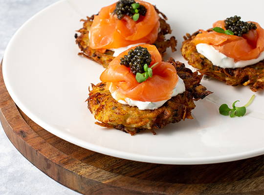 Potato Latkes with Smoked Salmon & Caviar