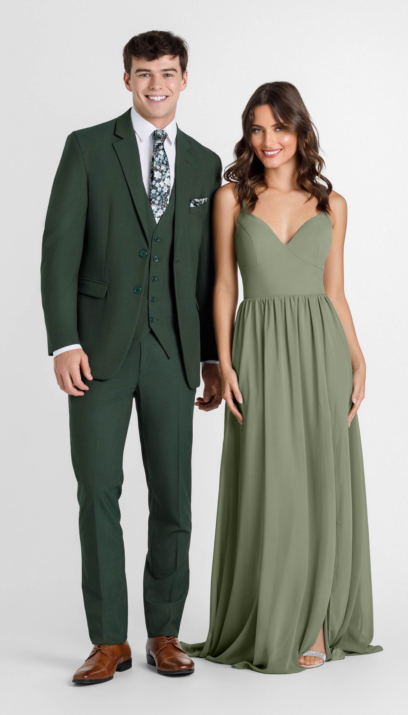 Olive Green Suit with Moss Bridesmaid Dress