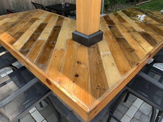 Bar top made from pallet boards and covered with epoxy  Basement bar  designs, Outdoor kitchen countertops, Wood bar top