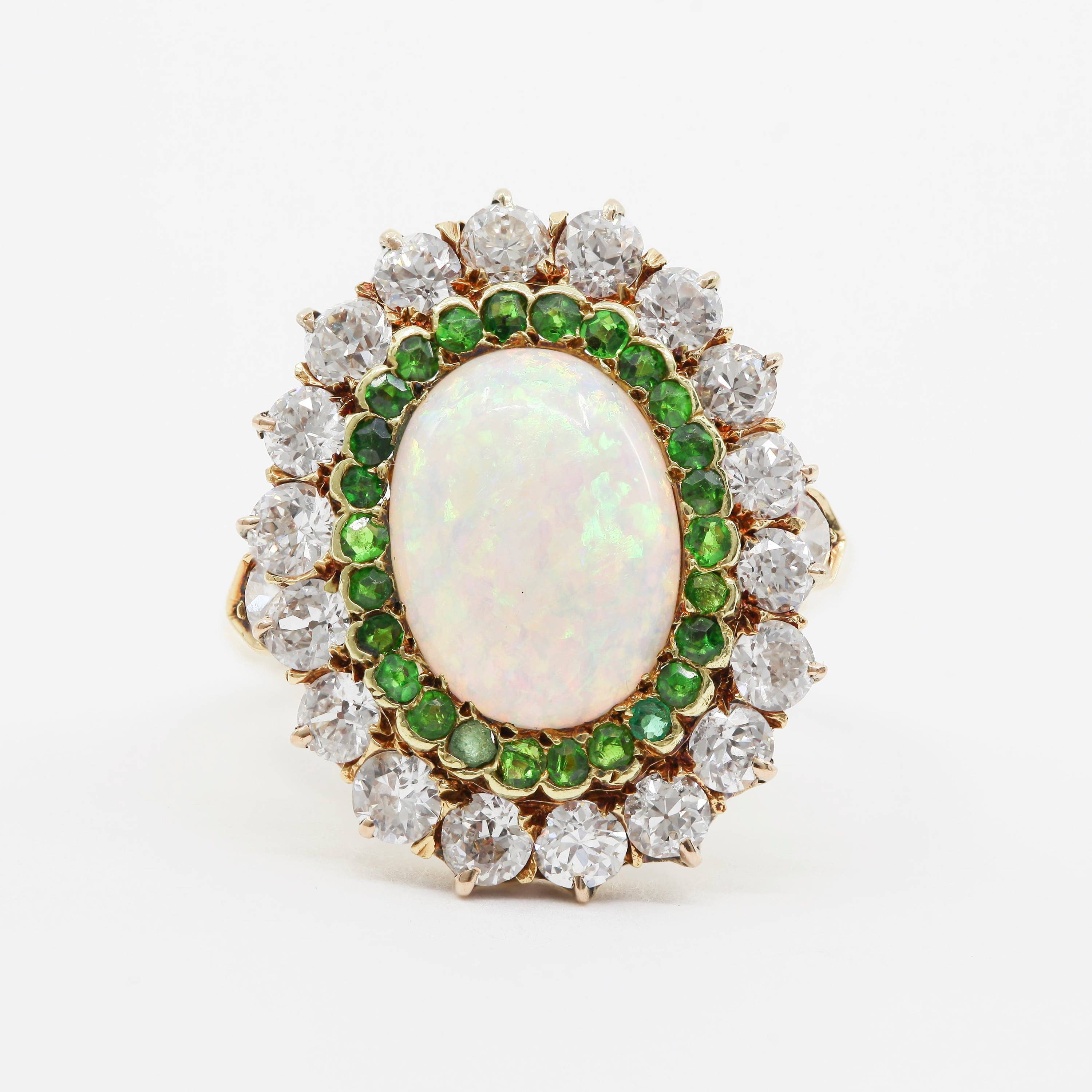 opal garnet and diamond halo estate ring