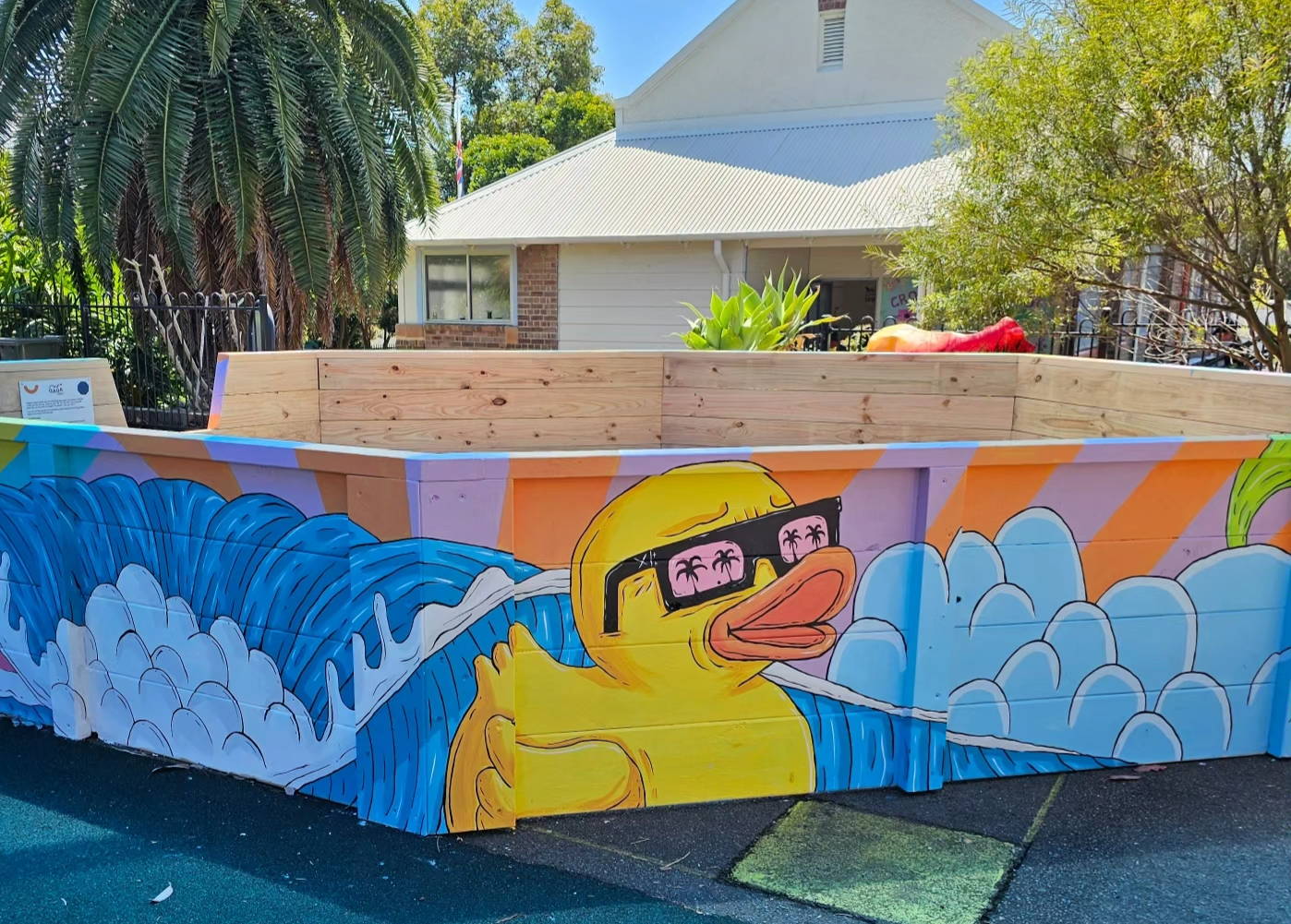Timber Gaga Ball Pit in Malabar NSW Painted by Local Artist Mulga