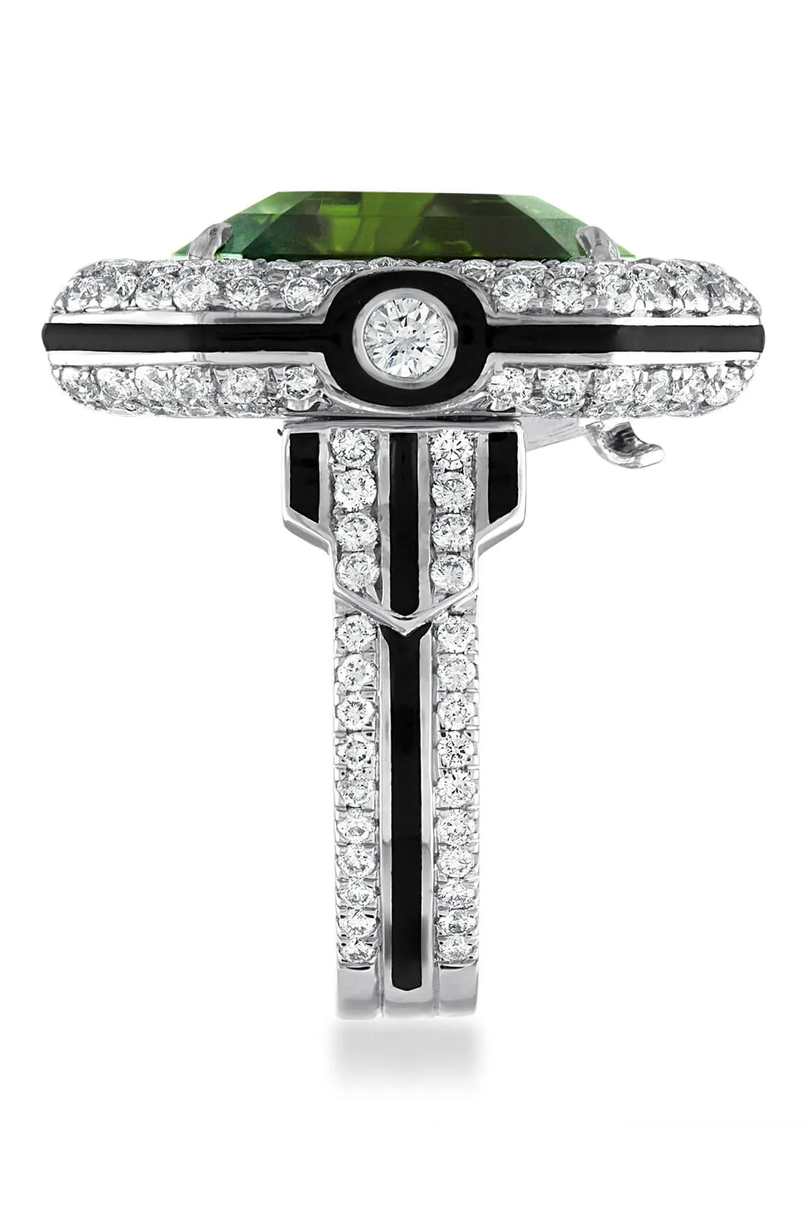 transforming jewelry - green tourmaline diamond art deco ring 