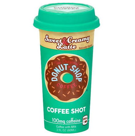 A turquoise coffee cup labeled 