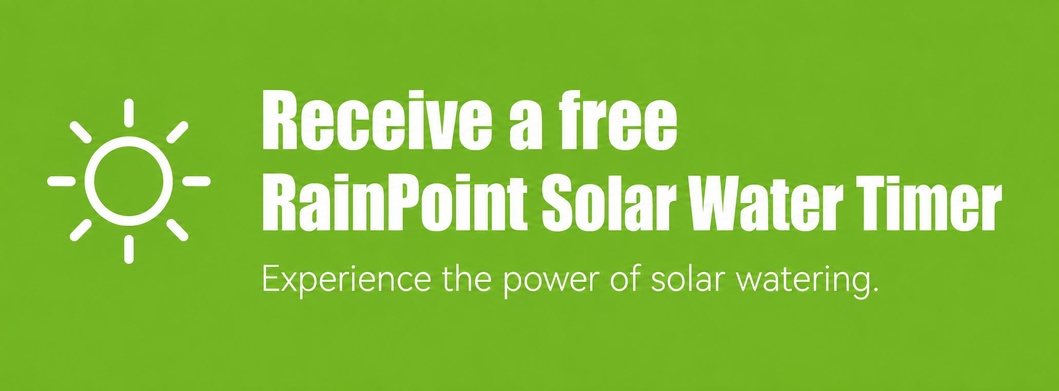 Green banner promoting a free RainPoint Solar Water Timer for solar watering.