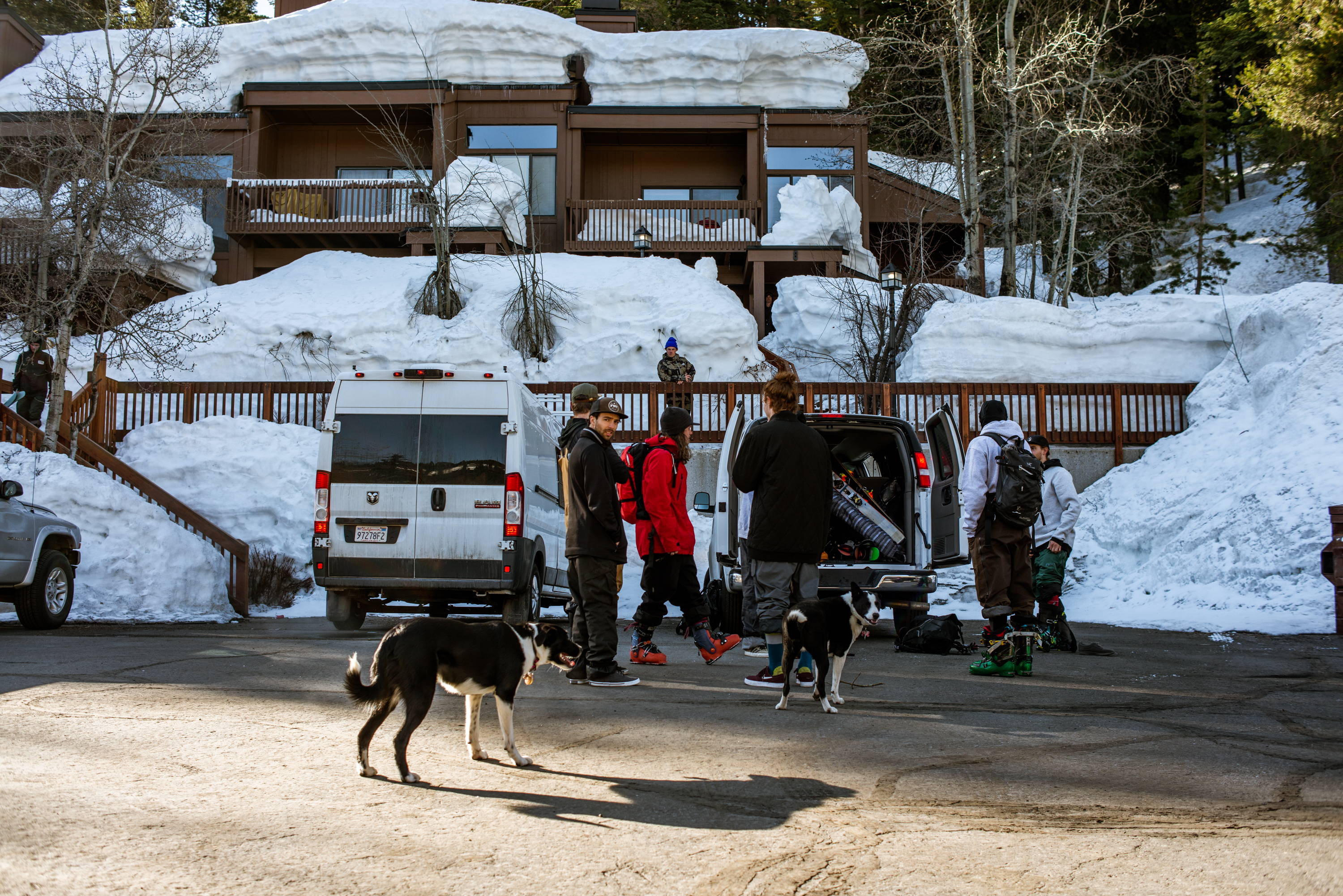 group of skiers packing