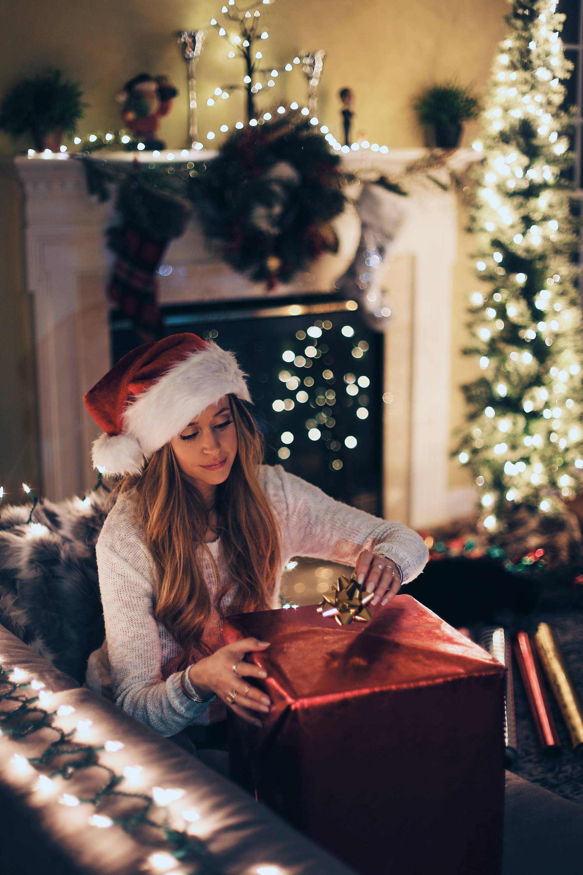 woman opening a present 