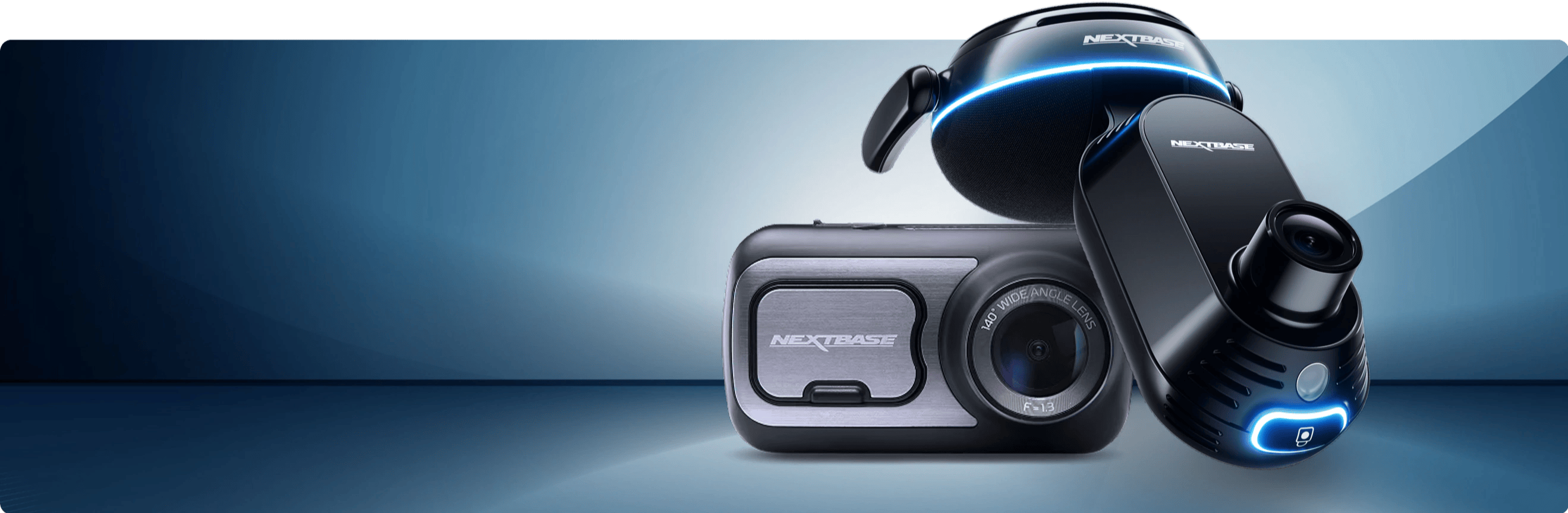 Two electronic devices on a blue gradient background.