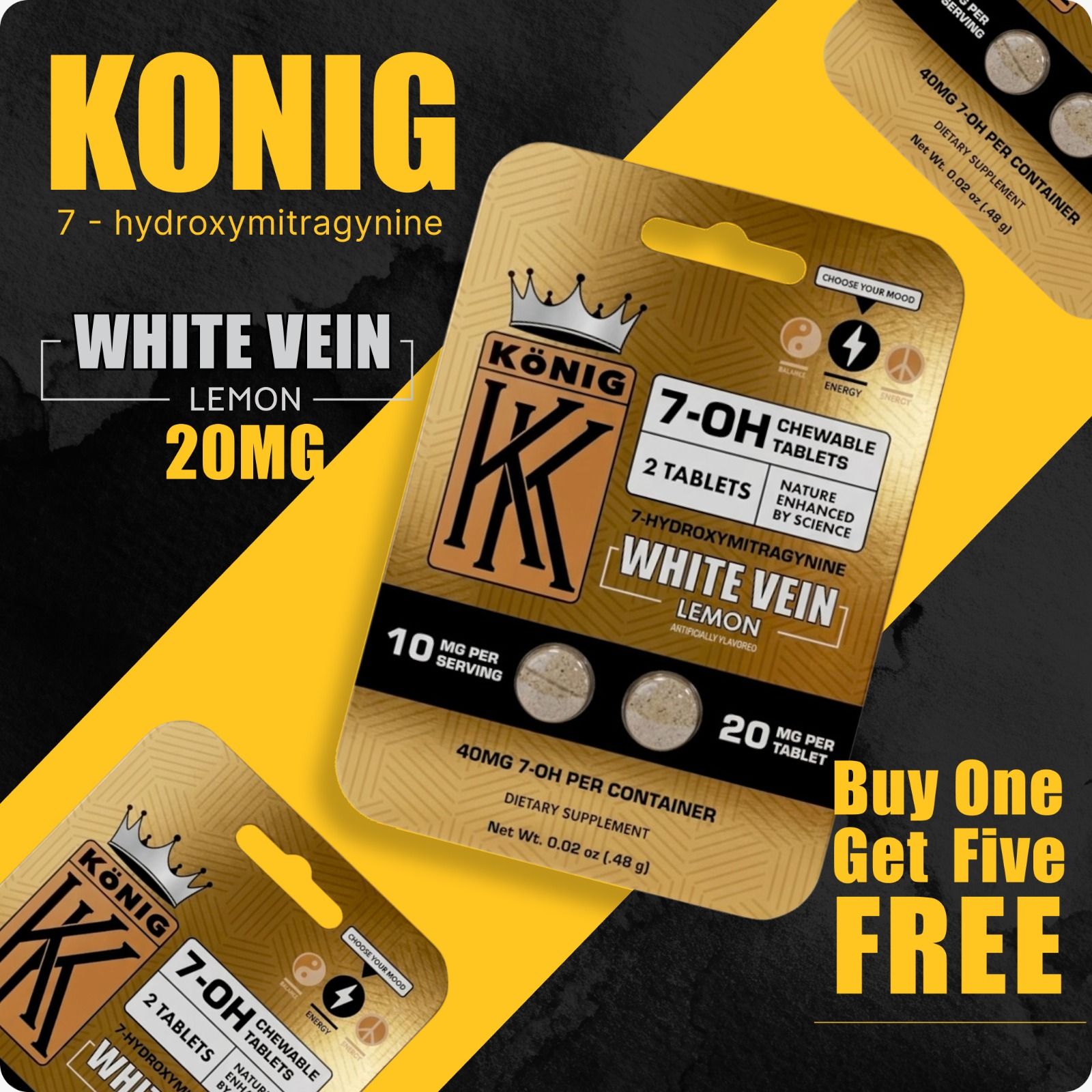 KONIG White Vein supplement packaging with promotional offer.