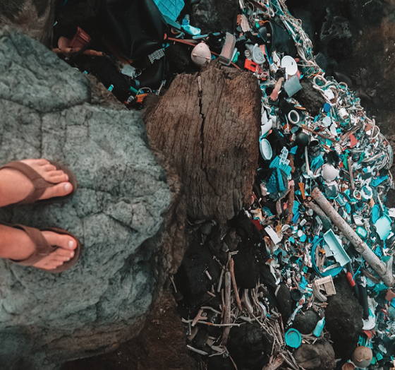 Waste in landfill and ocean. 