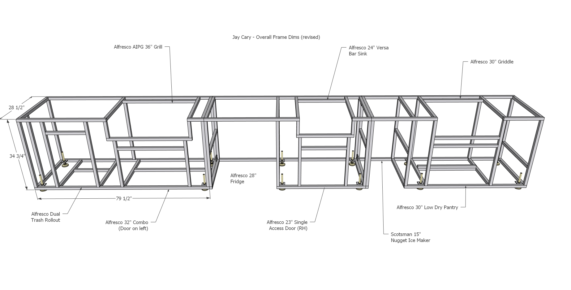 Blueprint of modular storage units with dimensions and labels.