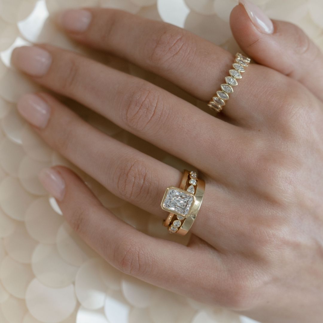Radiant Bezel with Ring Stack