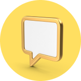A golden speech bubble on a yellow background.