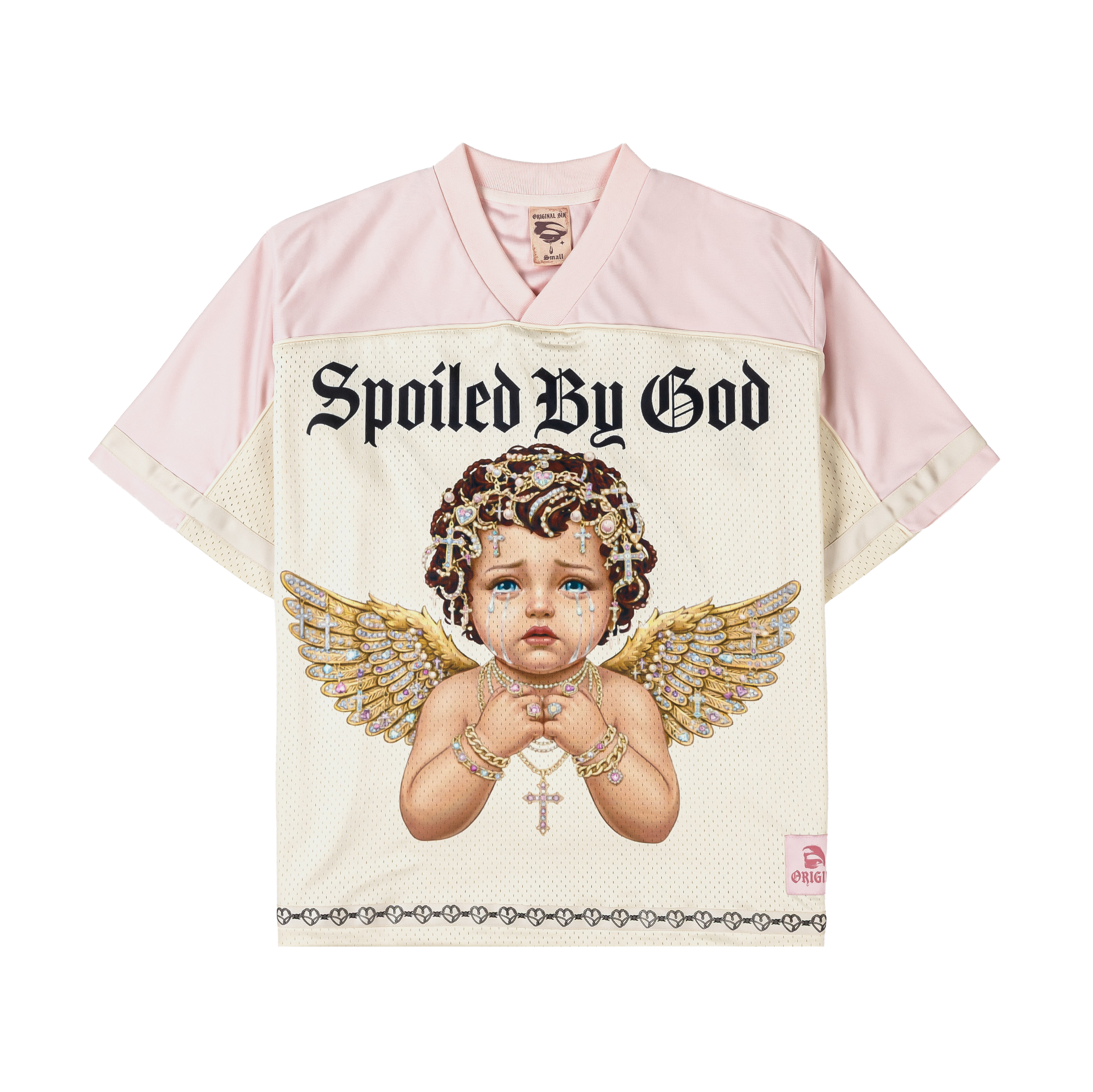 T-shirt featuring a cherub with the text 