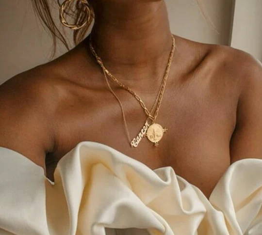 Nimi Blackwell Wears Soru Jewellery  gold coin pendant necklace 