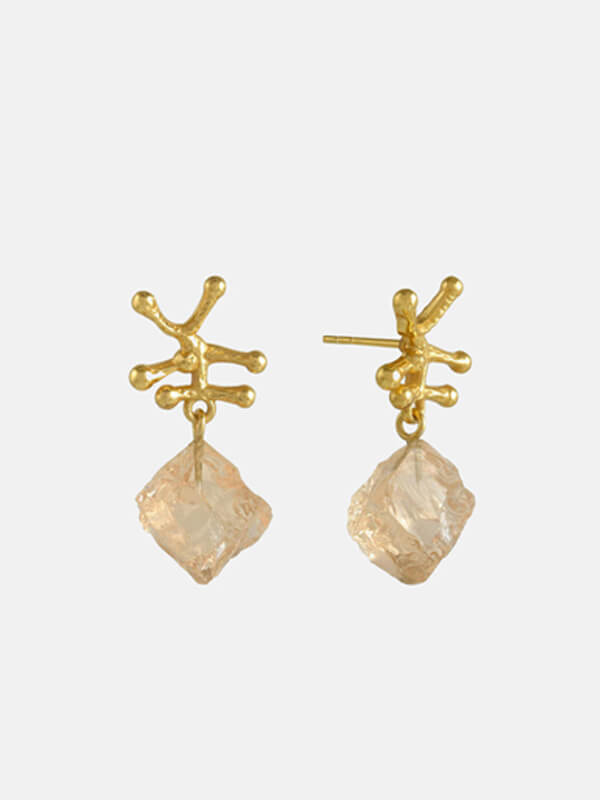 Shyla Nuria Gold Earrings Champagne Crystal.