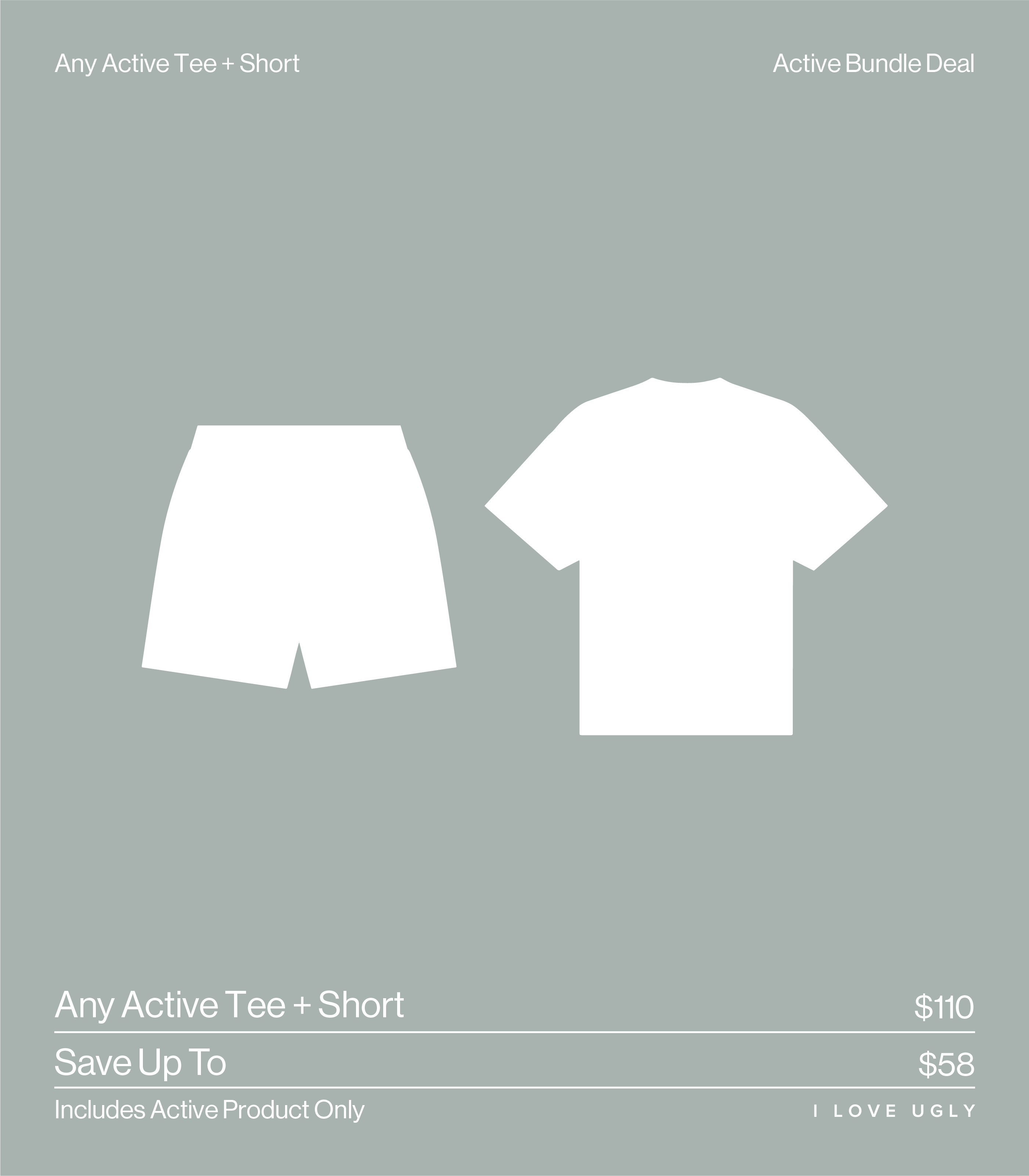 White t-shirt and shorts illustration with pricing details for a bundle deal.