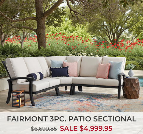 Fairmont 3-piece patio sectional with sale price displayed.