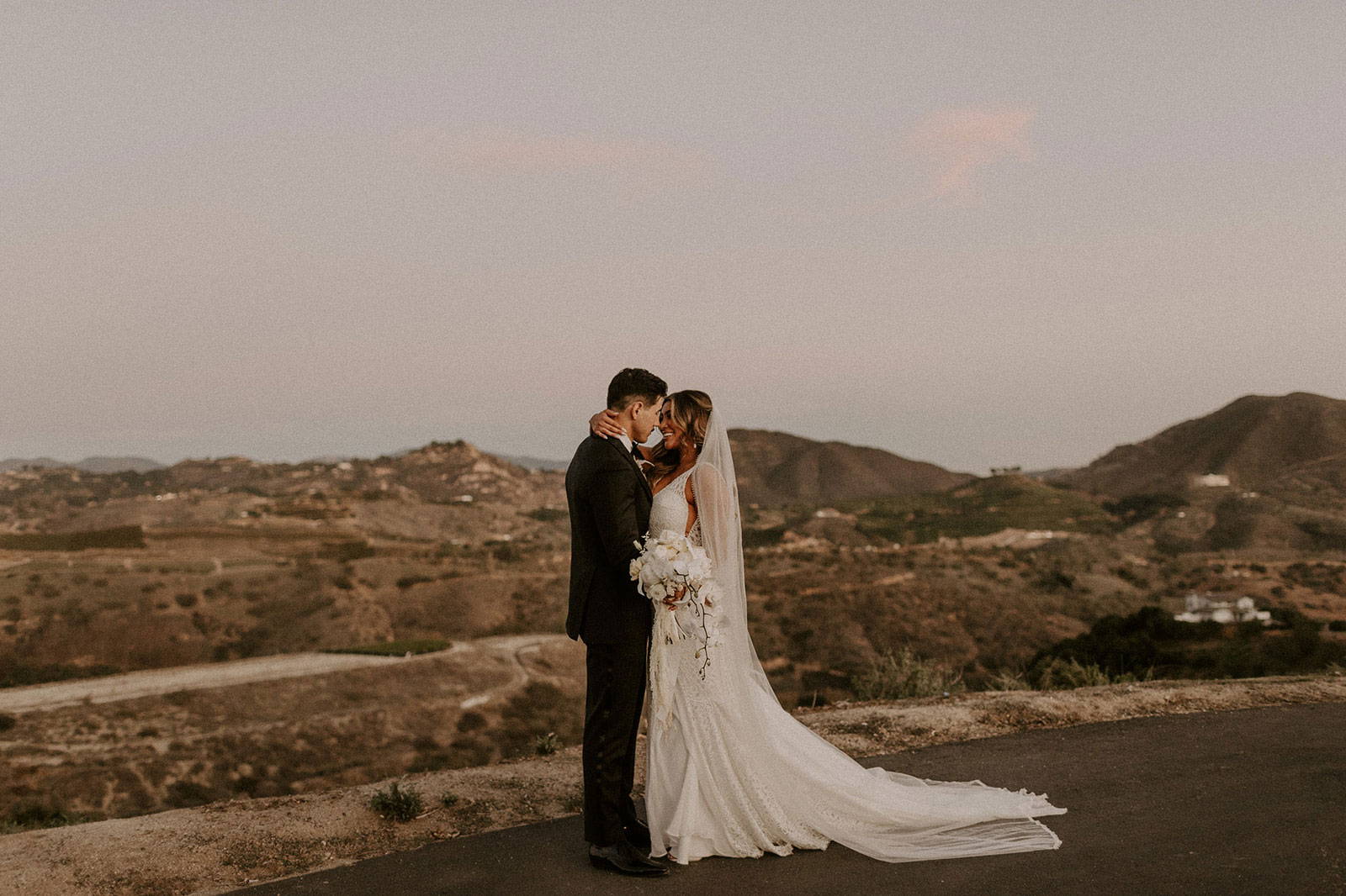 Bride and groom on mountain top