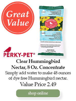 Perky Pet Clear Hummingbird Nectar, 8-ounce Concentrate - Value Price! Simply add water to make 48 ounces of dye free Hummingbird nectar. | Value Price 2.49 | Shop online 