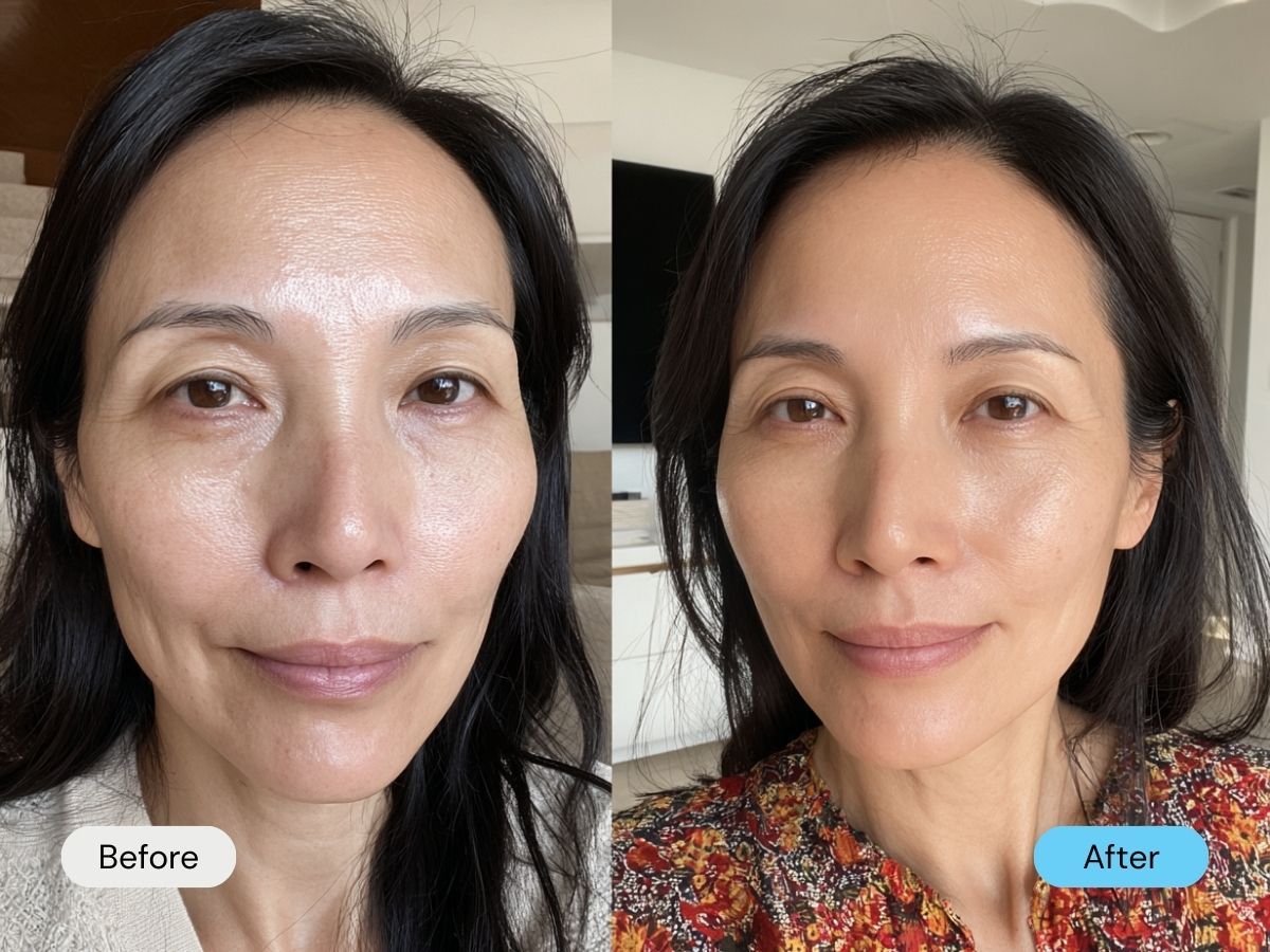 Before and after photos showing skin improvement and rejuvenation.