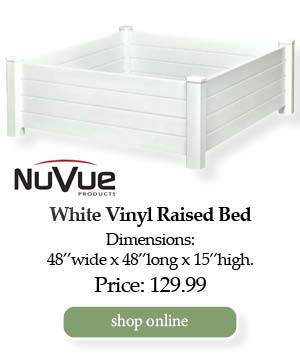 NuVue White Vinyl Raised Bed - Dimensions: 48-inches wide by 48-inches long by 15-inches high. | Price: 129.99 | Shop Online