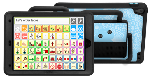 front and back view of talk pad wego 10 running universal core max vocabulary