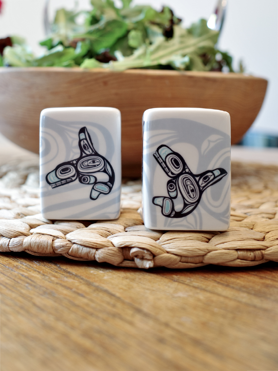 Whale Salt and Pepper Shaker Set by Ernest Swanson, Haida