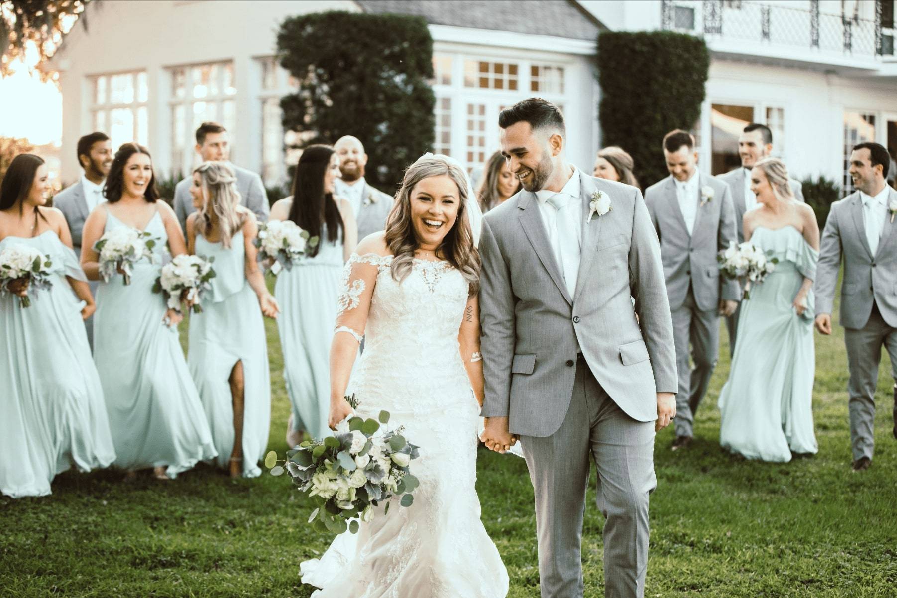 Bride and Groom with Wedding Party