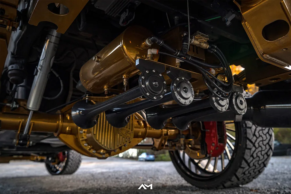 Air tank compressor routing valve manifold or plumbing detail spare tire delete GMC 2500HD photo 3