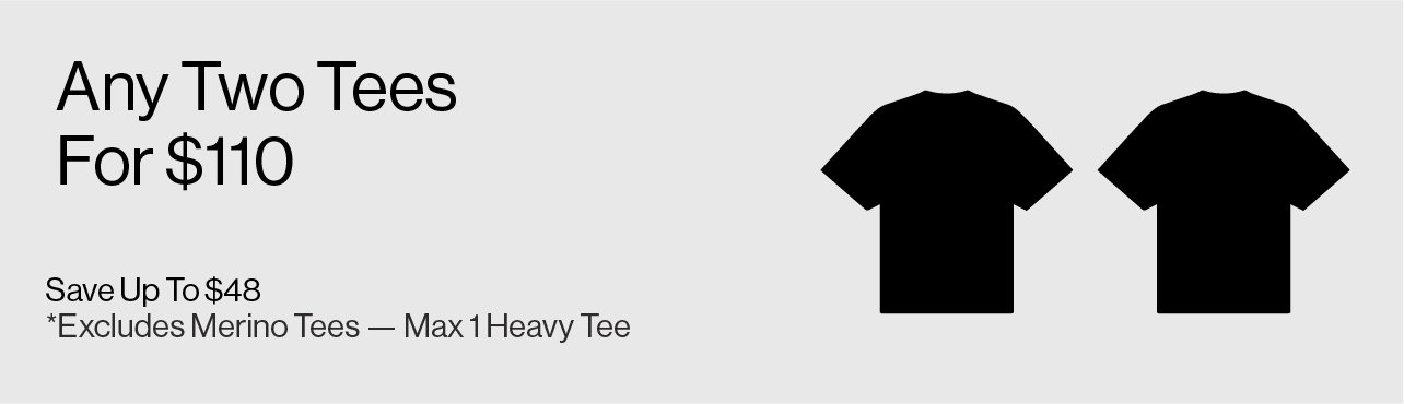 Promotional graphic for two tees priced at $110.